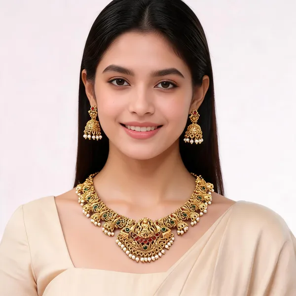 Gold_Plated_Temple_Goddess_Necklace_Set_For_Women
