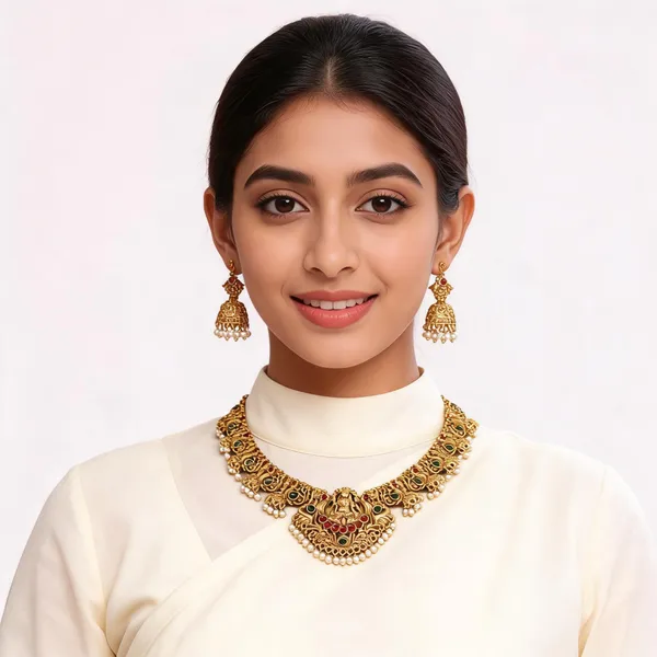 Gold_Plated_Temple_Goddess_Necklace_Set_For_Women