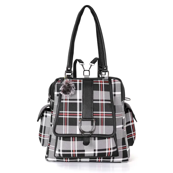 Black_Faux_Leather_Plaid_Convertible_Backpack_For_Women