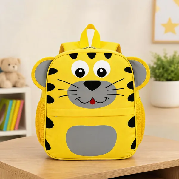 Yellow_Faux_Leather_Tiger_Print_Backpack_For_Kids