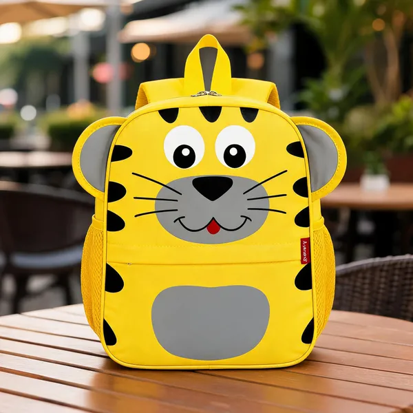 Yellow_Faux_Leather_Tiger_Print_Backpack_For_Kids