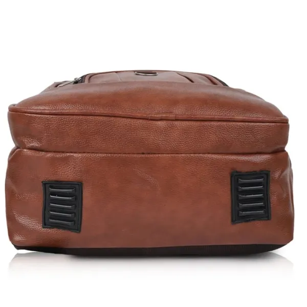 Tan_Faux_Leather_Multi_Pocket_Laptop_Backpack_For_Men