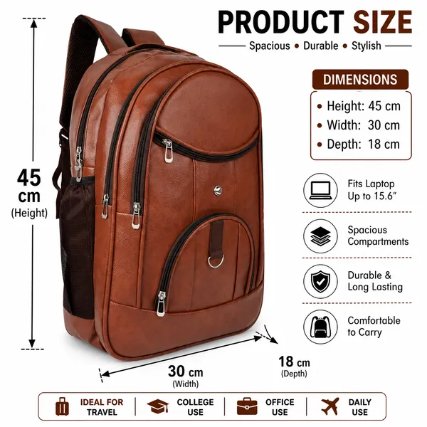 Tan_Faux_Leather_Laptop_Backpack_For_Men