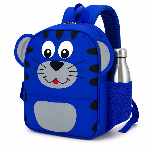 Blue_Faux_Leather_Tiger_Print_Backpack_For_Kids