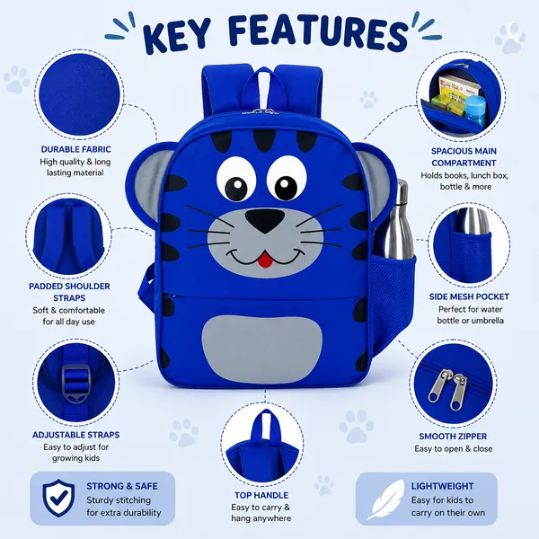 Blue_Faux_Leather_Tiger_Print_Backpack_For_Kids