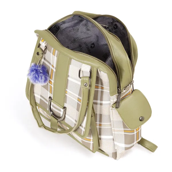 Khaki_Faux_Leather_Plaid_Convertible_Laptop_Backpack_For_Women