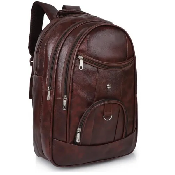 Brown_Faux_Leather_Multi_Compartment_Laptop_Backpack_For_Men