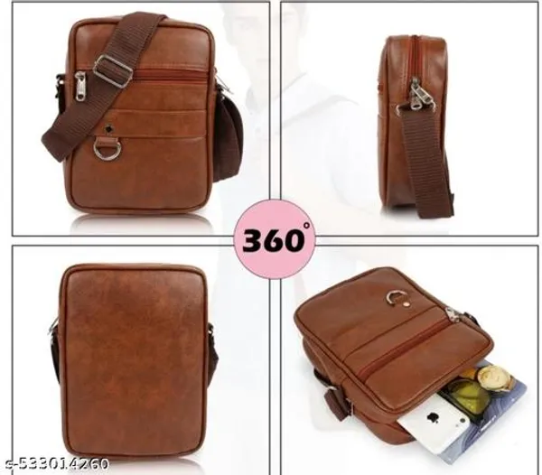 Tan_Faux_Leather_Crossbody_Messenger_Sling_Bag_For_Men