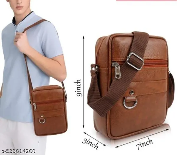 Tan_Faux_Leather_Crossbody_Messenger_Sling_Bag_For_Men