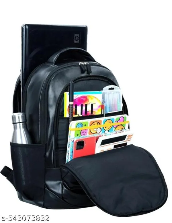 Black_Faux_Leather_Solid_Backpack_With_Laptop_Pocket_For_Men