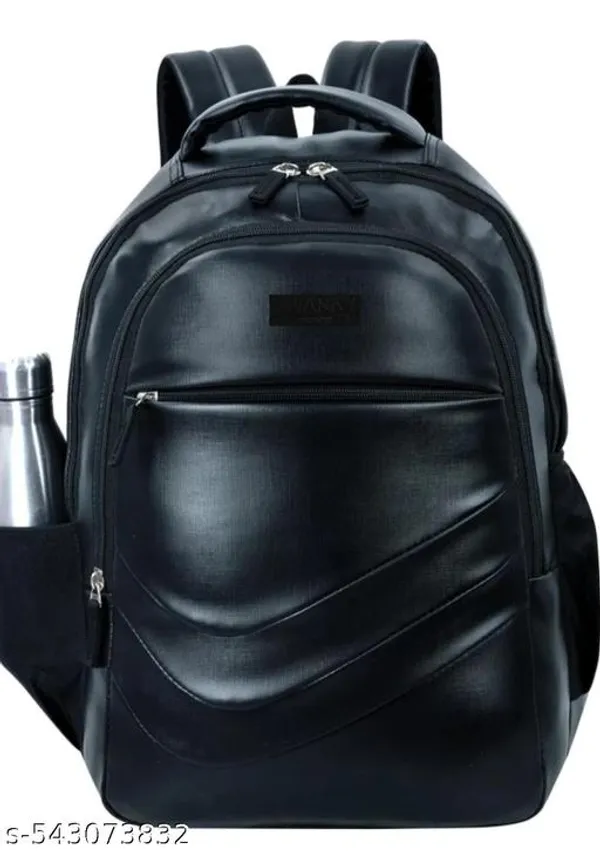 Black_Faux_Leather_Solid_Backpack_With_Laptop_Pocket_For_Men