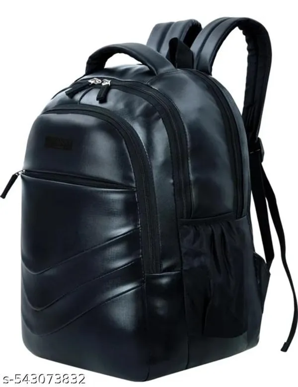 Black_Faux_Leather_Solid_Backpack_With_Laptop_Pocket_For_Men