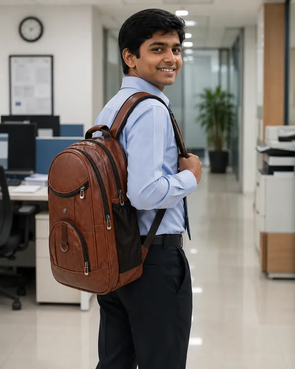Tan_Faux_Leather_Laptop_Backpack_For_Men