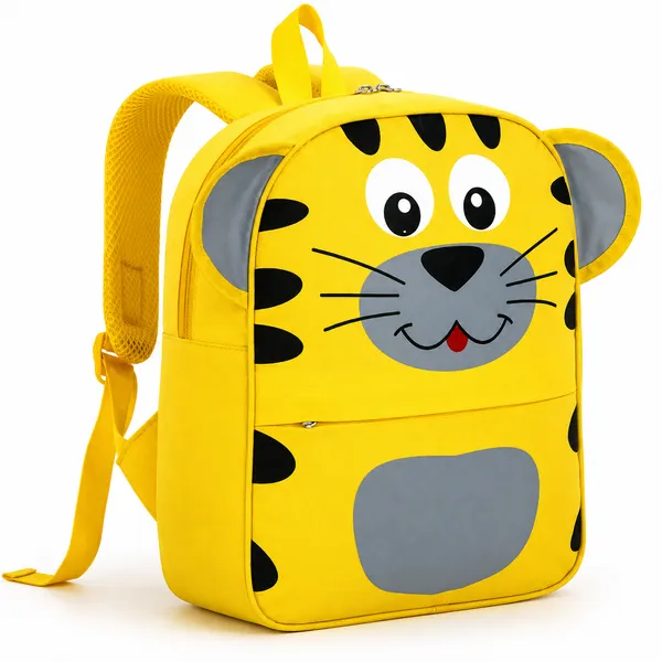 Yellow_Faux_Leather_Tiger_Print_Backpack_For_Kids