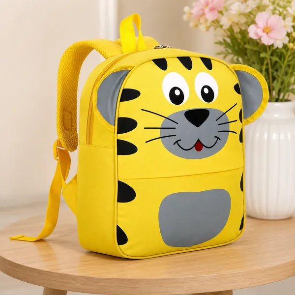 Yellow_Faux_Leather_Tiger_Print_Backpack_For_Kids