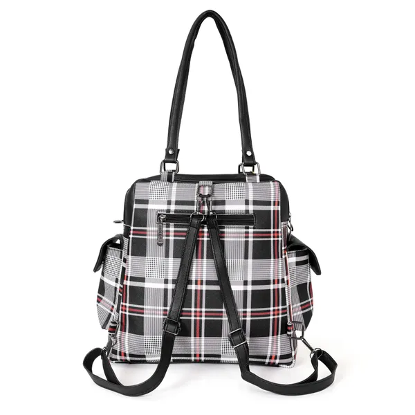 Black_Faux_Leather_Plaid_Convertible_Backpack_For_Women