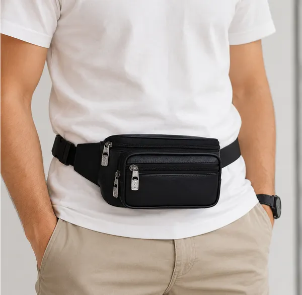 Black_Pu_Multi_Compartment_Waist_Pouch_For_Boys_And_Men