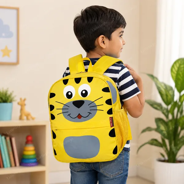 Yellow_Faux_Leather_Tiger_Print_Backpack_For_Kids