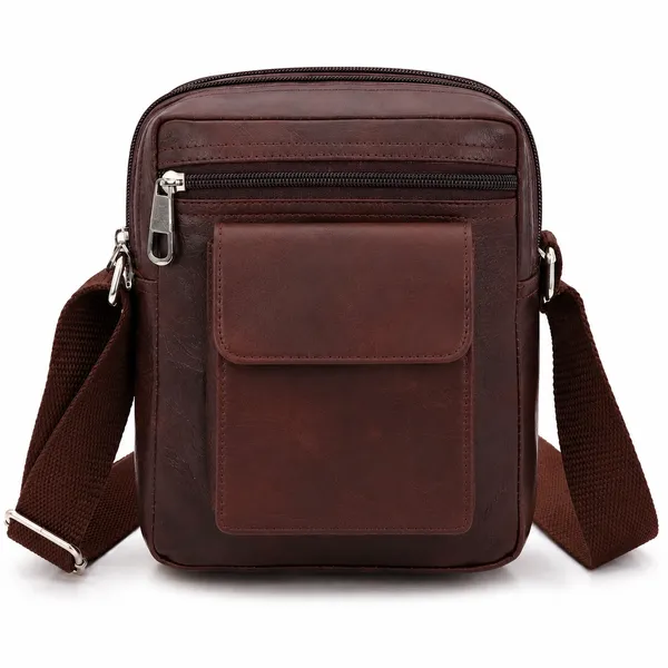 Brown_Pu_Textured_Multi_Pocket_Crossbody_Sling_Bag_For_Men