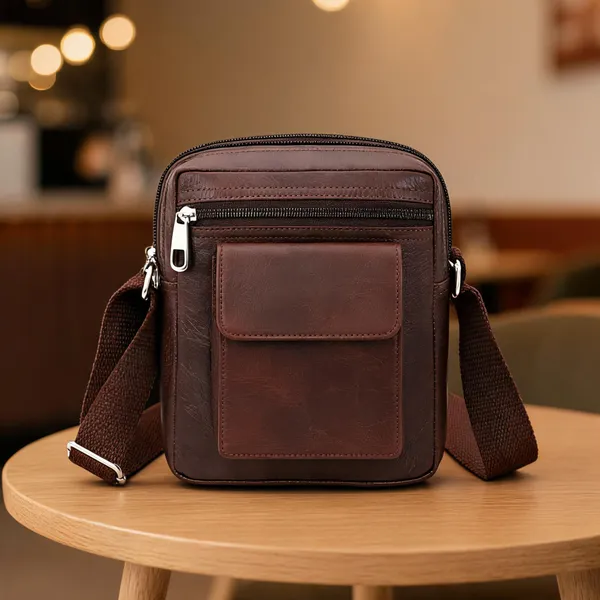 Brown_Pu_Textured_Multi_Pocket_Crossbody_Sling_Bag_For_Men