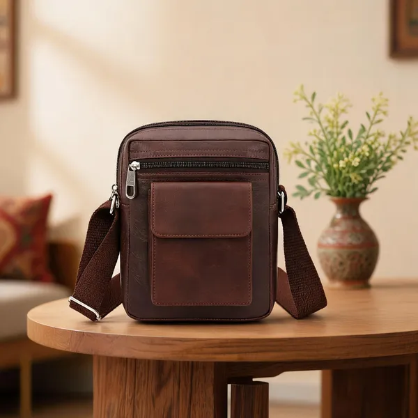 Brown_Pu_Textured_Multi_Pocket_Crossbody_Sling_Bag_For_Men