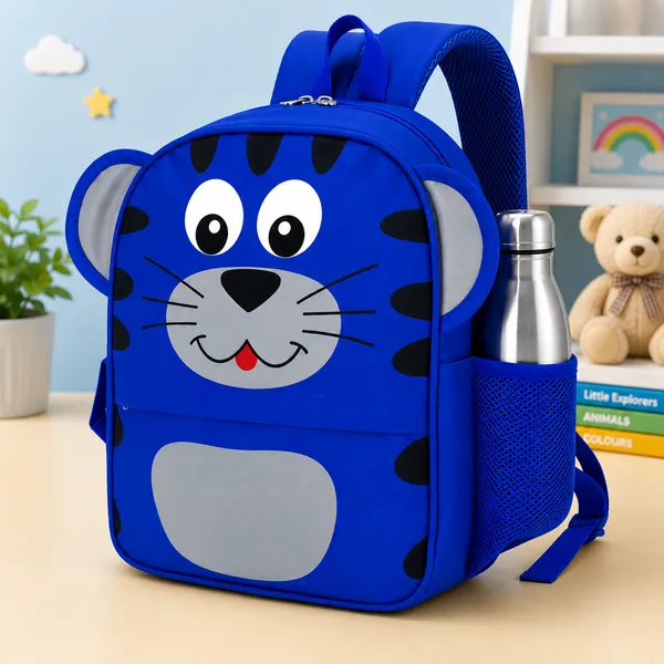 Blue_Faux_Leather_Tiger_Print_Backpack_For_Kids