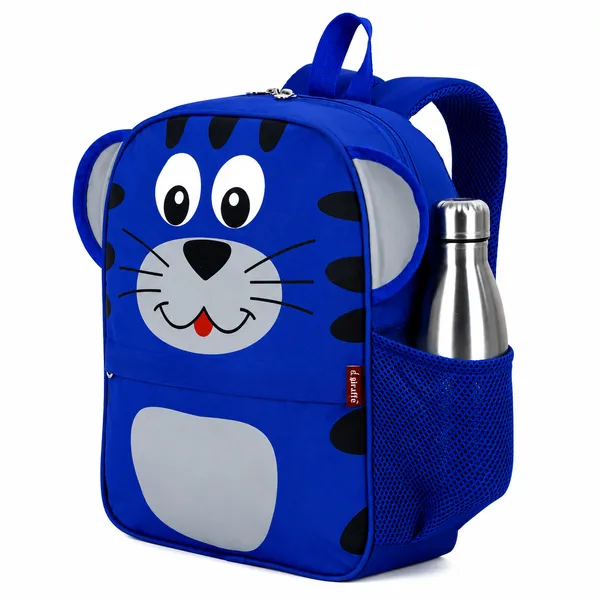 Blue_Faux_Leather_Tiger_Print_Backpack_For_Kids