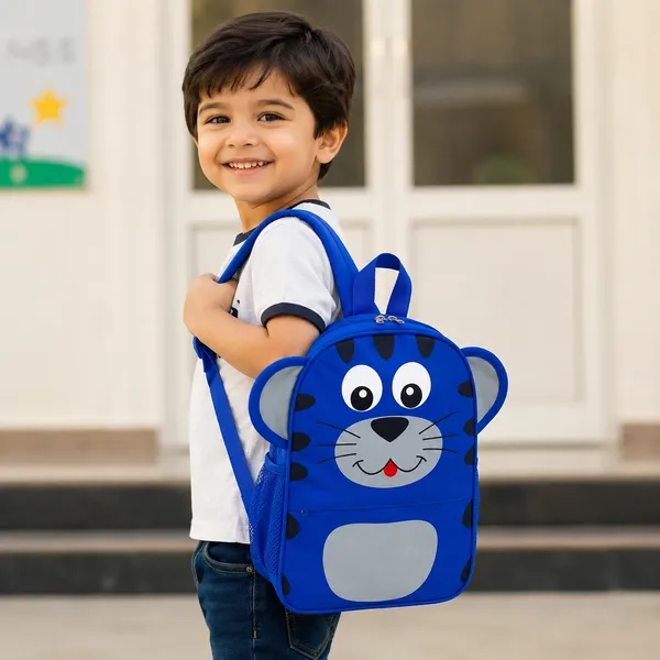 Blue_Faux_Leather_Tiger_Print_Backpack_For_Kids