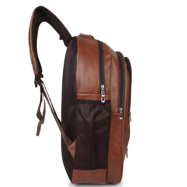 Tan_Faux_Leather_Multi_Pocket_Laptop_Backpack_For_Men