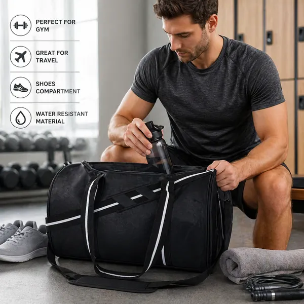 Black_Faux_Leather_Gym_Duffel_Bag_For_Men