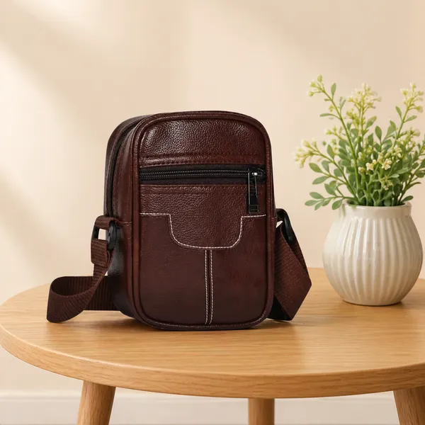 Brown_Pu_Textured_Multi_Pocket_Crossbody_Sling_Bag_For_Men