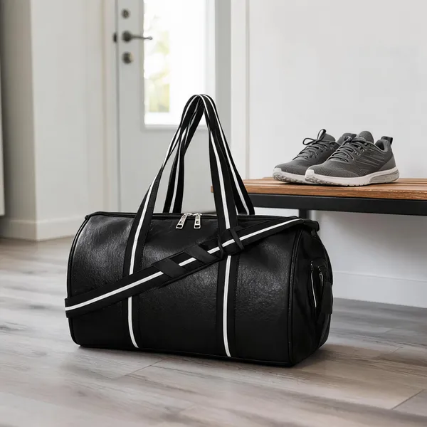 Black_Faux_Leather_Gym_Duffel_Bag_For_Men