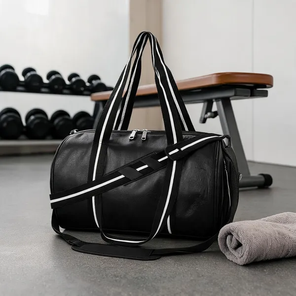 Black_Faux_Leather_Gym_Duffel_Bag_For_Men