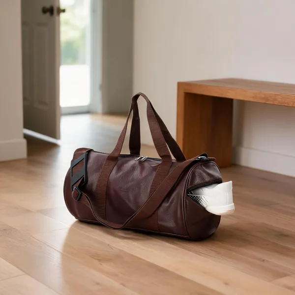 Brown_Faux_Leather_Gym_Duffel_Bag_With_Shoe_Compartment