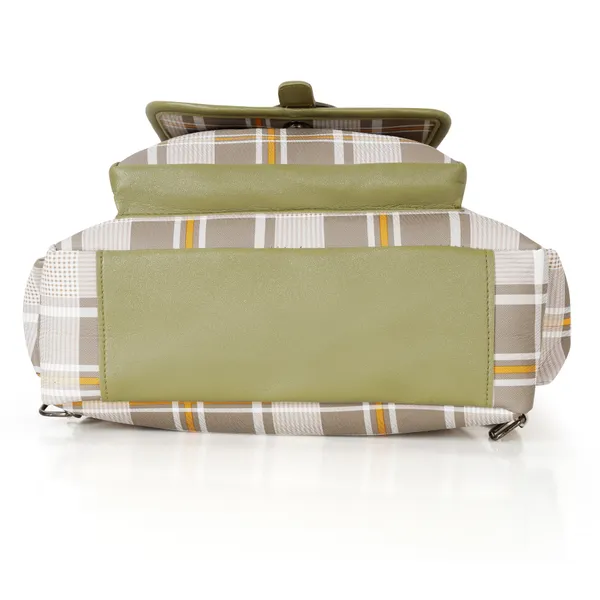 Khaki_Faux_Leather_Plaid_Convertible_Laptop_Backpack_For_Women