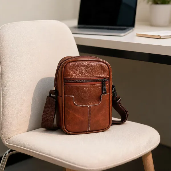 Tan_Faux_Leather_Crossbody_Shoulder_Laptop_Bag_For_Men_And_Women