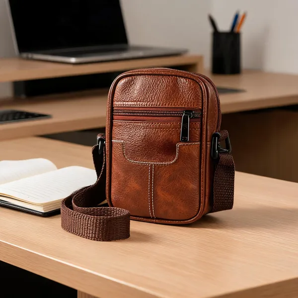 Tan_Faux_Leather_Crossbody_Shoulder_Laptop_Bag_For_Men_And_Women