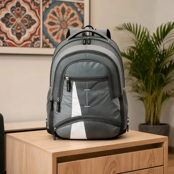 Grey_Faux_Leather_Multi_Compartment_Laptop_Backpack_For_Men