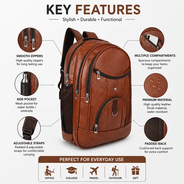 Tan_Faux_Leather_Laptop_Backpack_For_Men