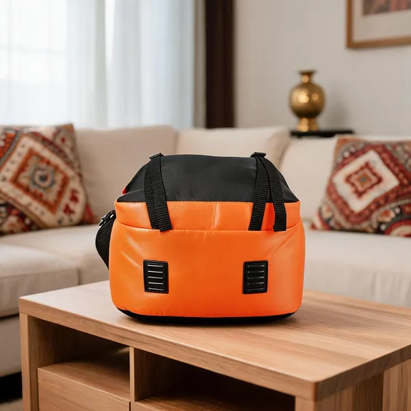 Orange_Faux_Leather_Shoe_Compartment_Travel_Backpack_For_Men