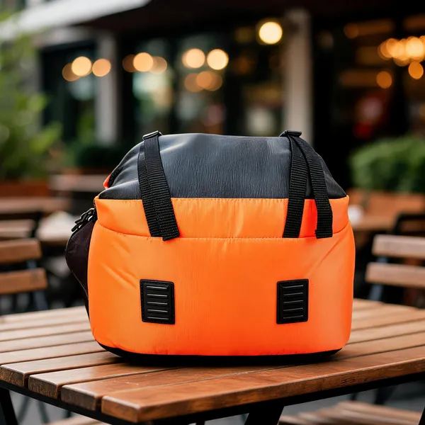 Orange_Faux_Leather_Shoe_Compartment_Travel_Backpack_For_Men