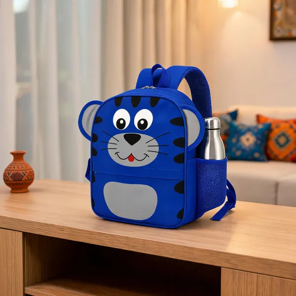 Blue_Faux_Leather_Tiger_Print_Backpack_For_Kids