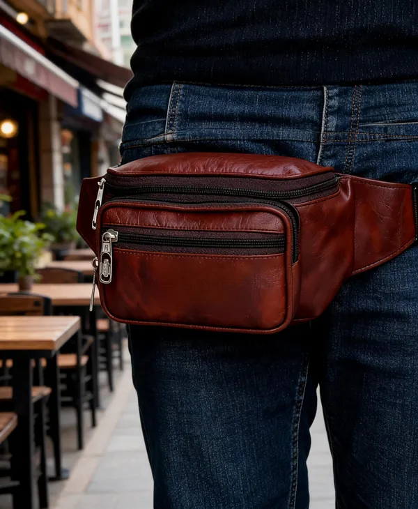 Brown_Pu_Multi_Compartment_Waist_Pouch_For_Boys_And_Men