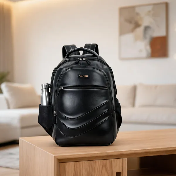 Black_Faux_Leather_Solid_Backpack_With_Laptop_Pocket_For_Men