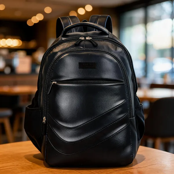 Black_Faux_Leather_Solid_Backpack_With_Laptop_Pocket_For_Men