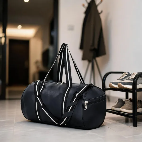 Black_Nylon_Large_Capacity_Sports_Gym_Duffel_Bag_With_Shoe_Compartment