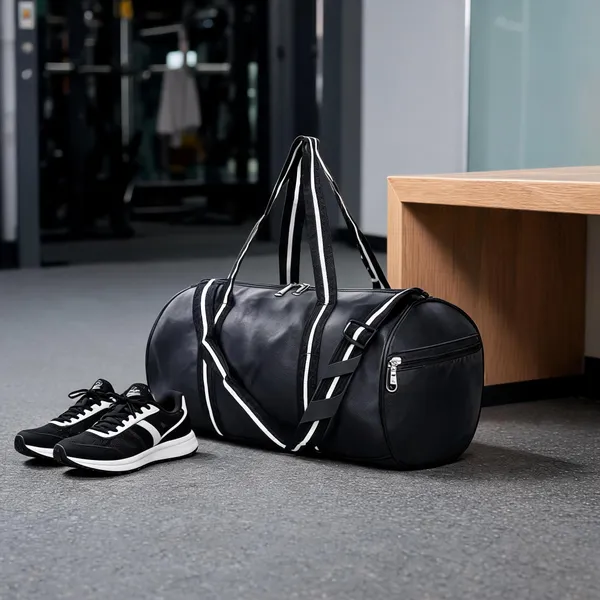Black_Nylon_Large_Capacity_Sports_Gym_Duffel_Bag_With_Shoe_Compartment
