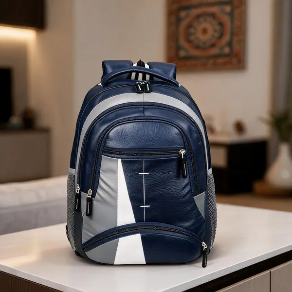 Blue_Faux_Leather_Multi_Compartment_Laptop_Backpack_For_Men