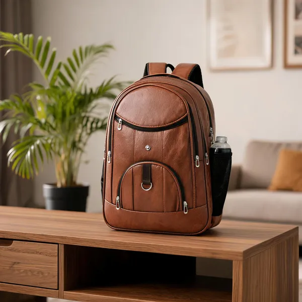 Tan_Faux_Leather_Laptop_Backpack_For_Men