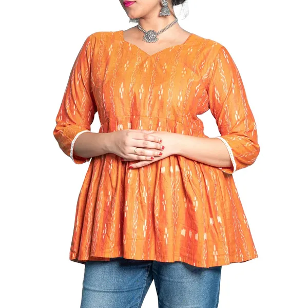 Women_S_Cotton_V_Neck_Kurti_With_3_4_Sleeves
